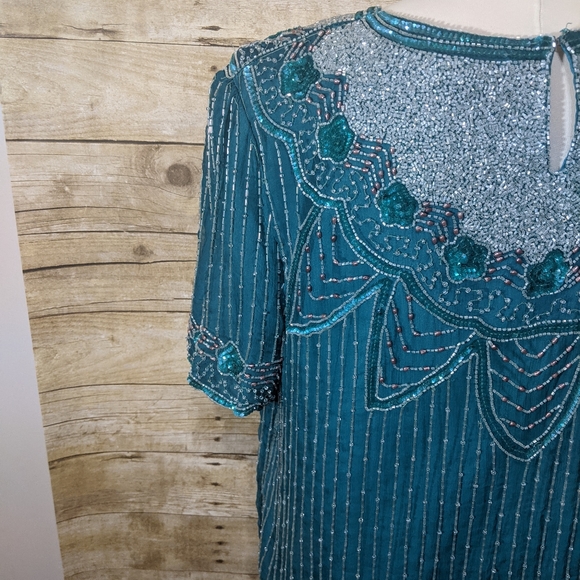 Vintage Stenay Teal Beaded Blouse - Picture 12 of 14